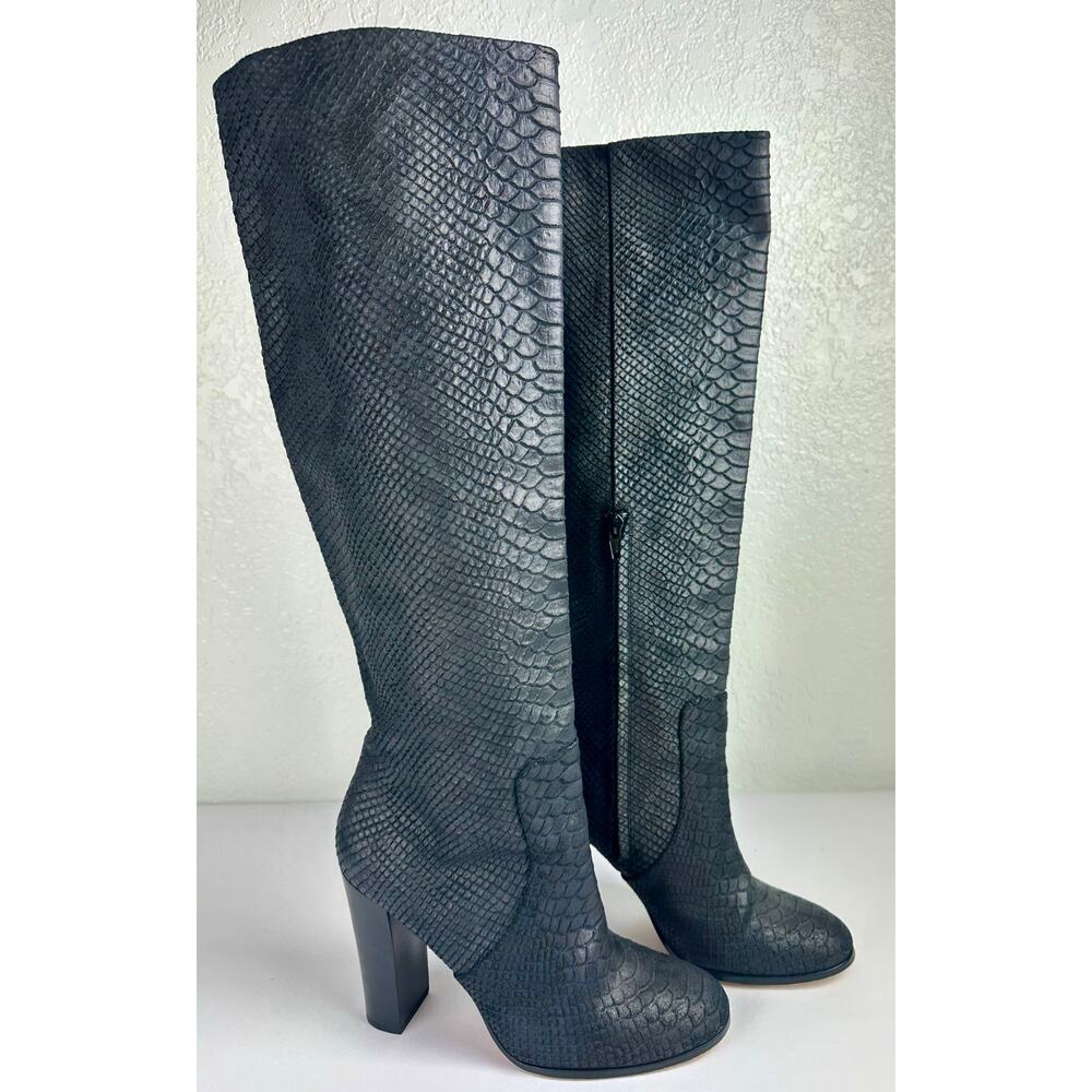 Michael Kors Black Crocodile Embossed Leather Tall Knee High Boots Size 8M